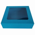 NIEBIESKIE pudełko na prezent 20x20x6cm z okienkiem