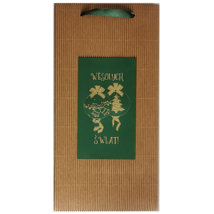 ŚWIĄTECZNA Torebka na wino NATURALNA Sztywna ZŁOTE BOMBKI 18x9x36 cm