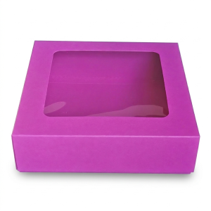 FUKSJA pudełko na prezent 20x20x6cm z okienkiem (magenta)