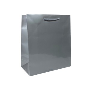 Torebka papierowa laminowana SREBRNA 24x9x27 cm